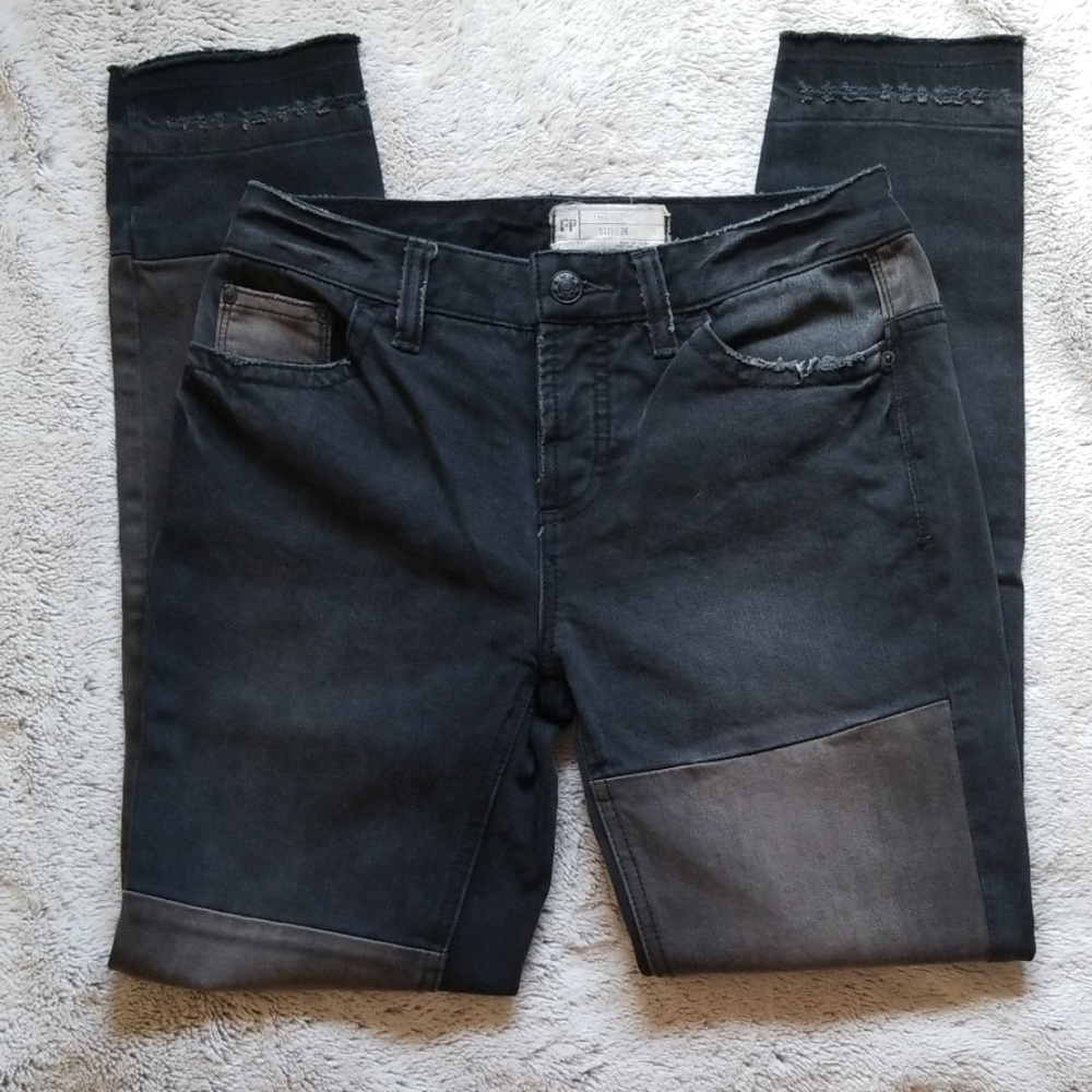Free People Patched & Relaxed skinny jeans